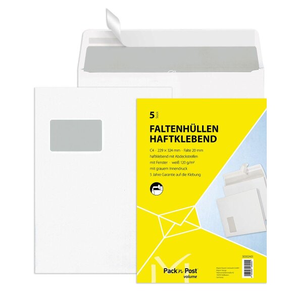 PacknPost® Faltenhüllen weiß mit Fenster 229x324x20 - C4