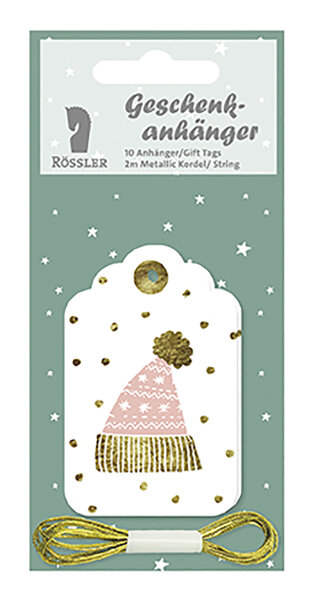 W-Geschenkanhänger 10x Mützen auf gold Punkten - Rössler - 140310500030